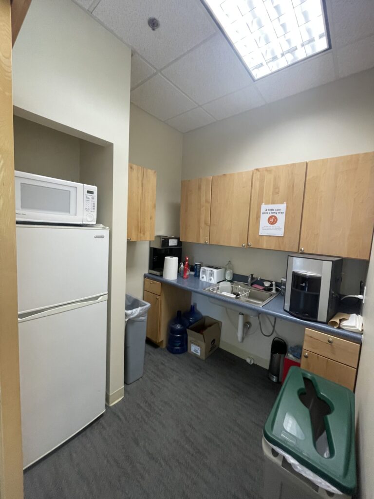 Kitchen Area inside an office space for lease in Winooski, VT